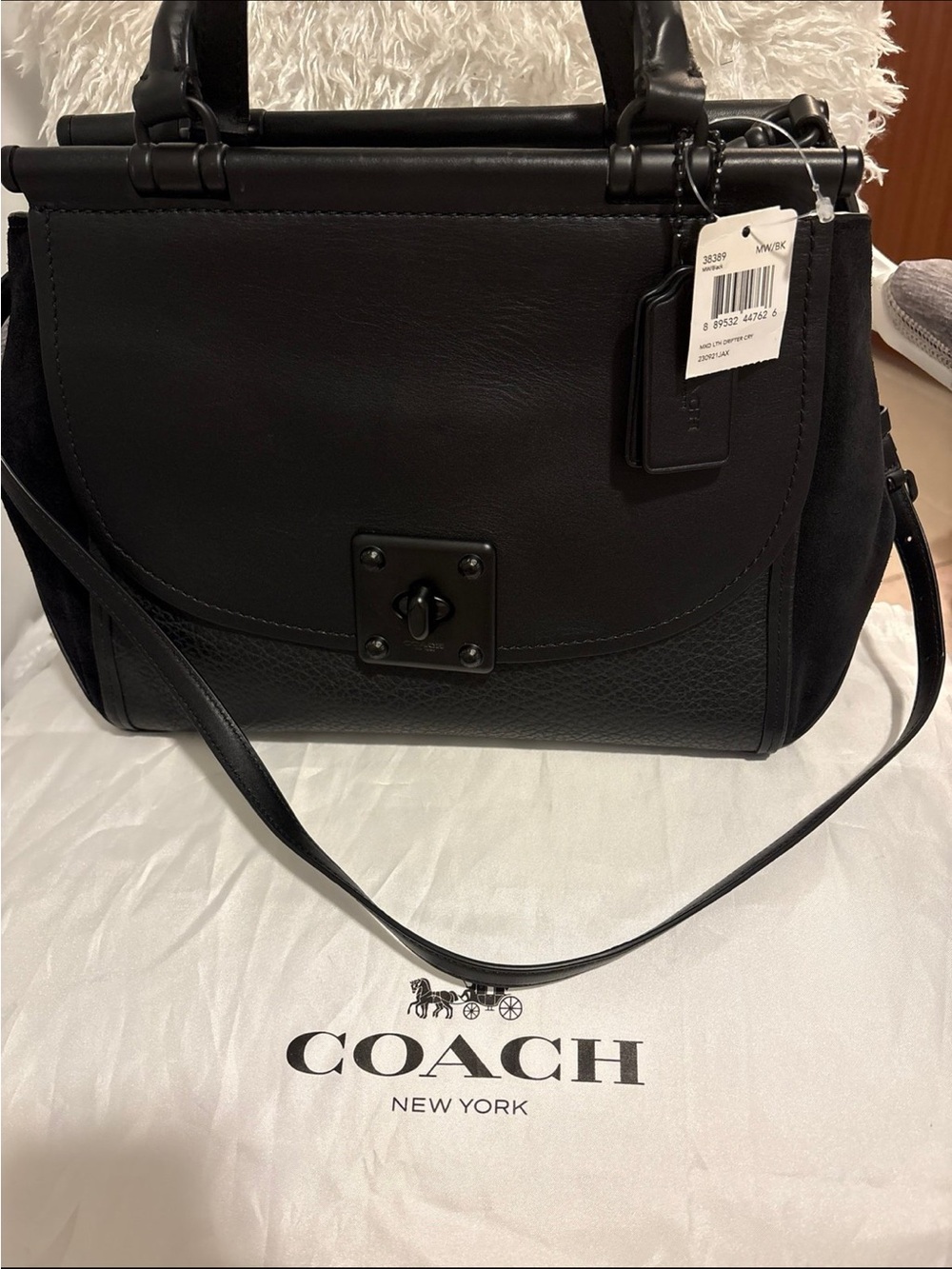 NWT Coach Drifter Carryall Mixed Leather Suede Black 38389 Rare